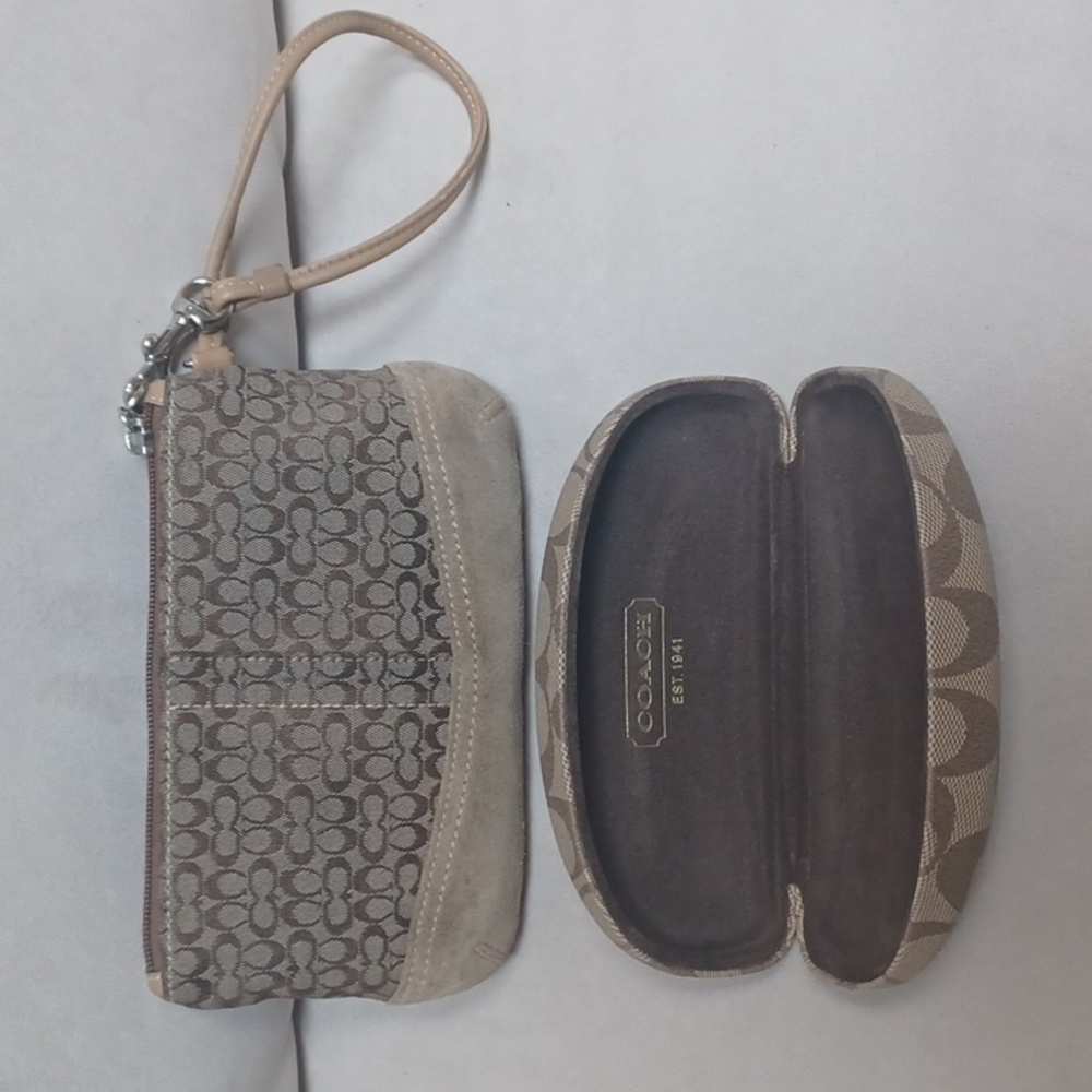 COACH Bundle - Signature C Suede Trim Wristlet & Hard Shell Eyeglass Case